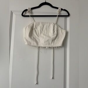 Zara Ivory Denim Crop Top with Hardware Detailing